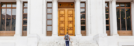 Man walking to building